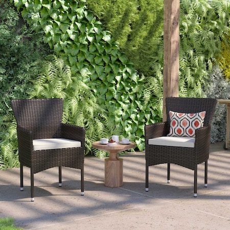 Flash Furniture Espresso Wicker Patio Chairs & Cream Cushions, PK 2 2-TW-3WBE074-BR-GG